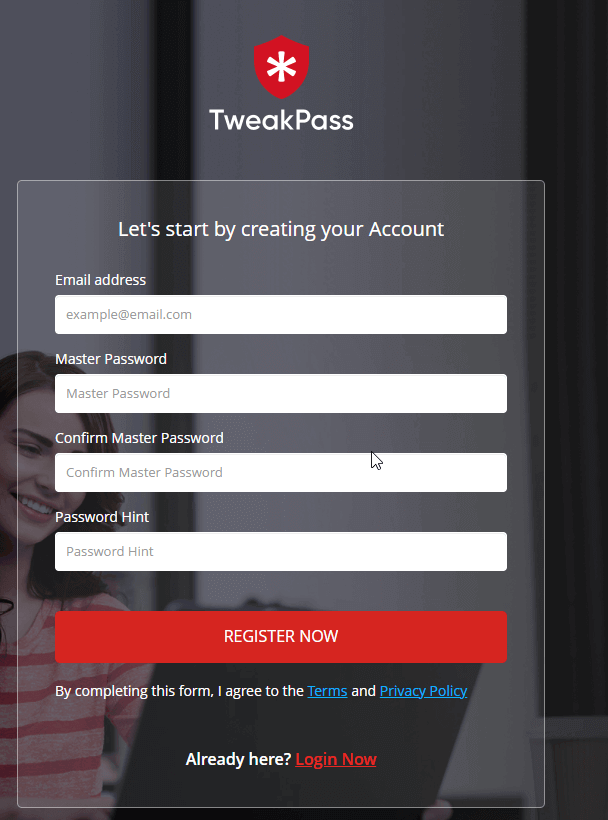 Tweakpass - Register Now
