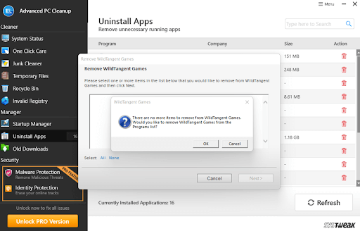 uninstall apps