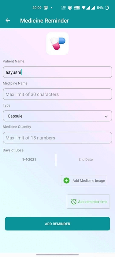 Medicine Reminder details