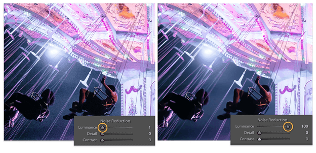 Noise reduction in adobe lightroom