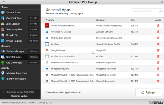 Advanced PC Cleanup - Uninstall Apps