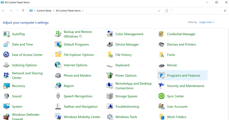 All Control Panel items