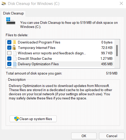 Disk Cleanup Files
