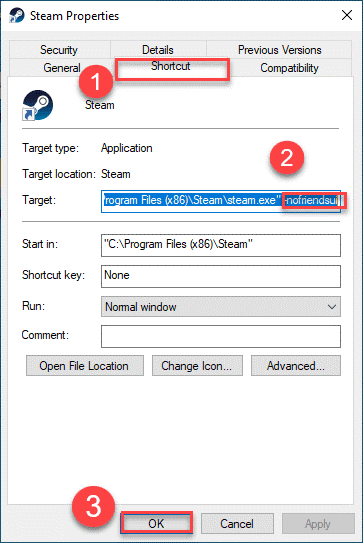 Steam properties Setting