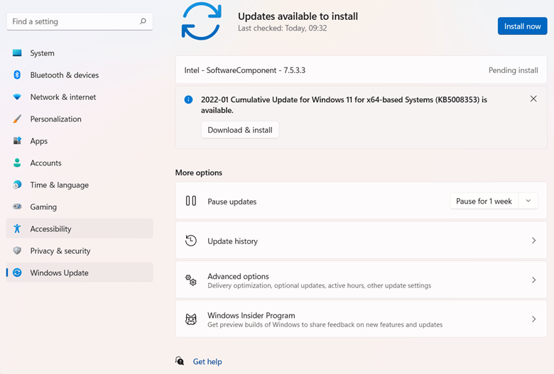 Updates available to install
