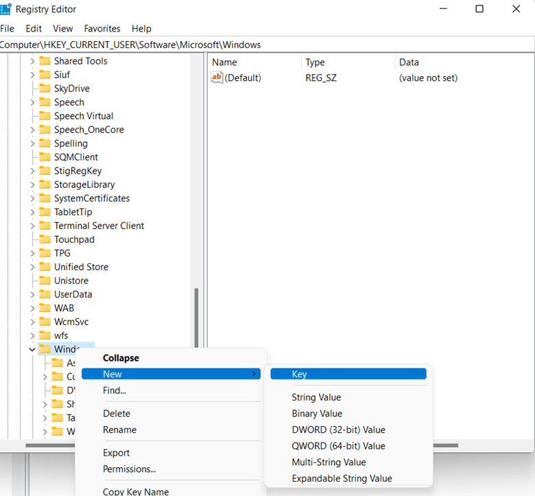 key in registry editor