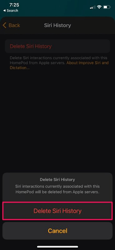 Confirm Delete Siri History