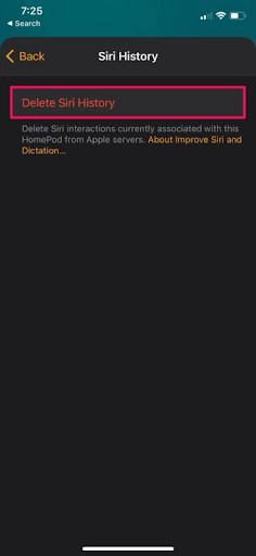 Delete Siri History