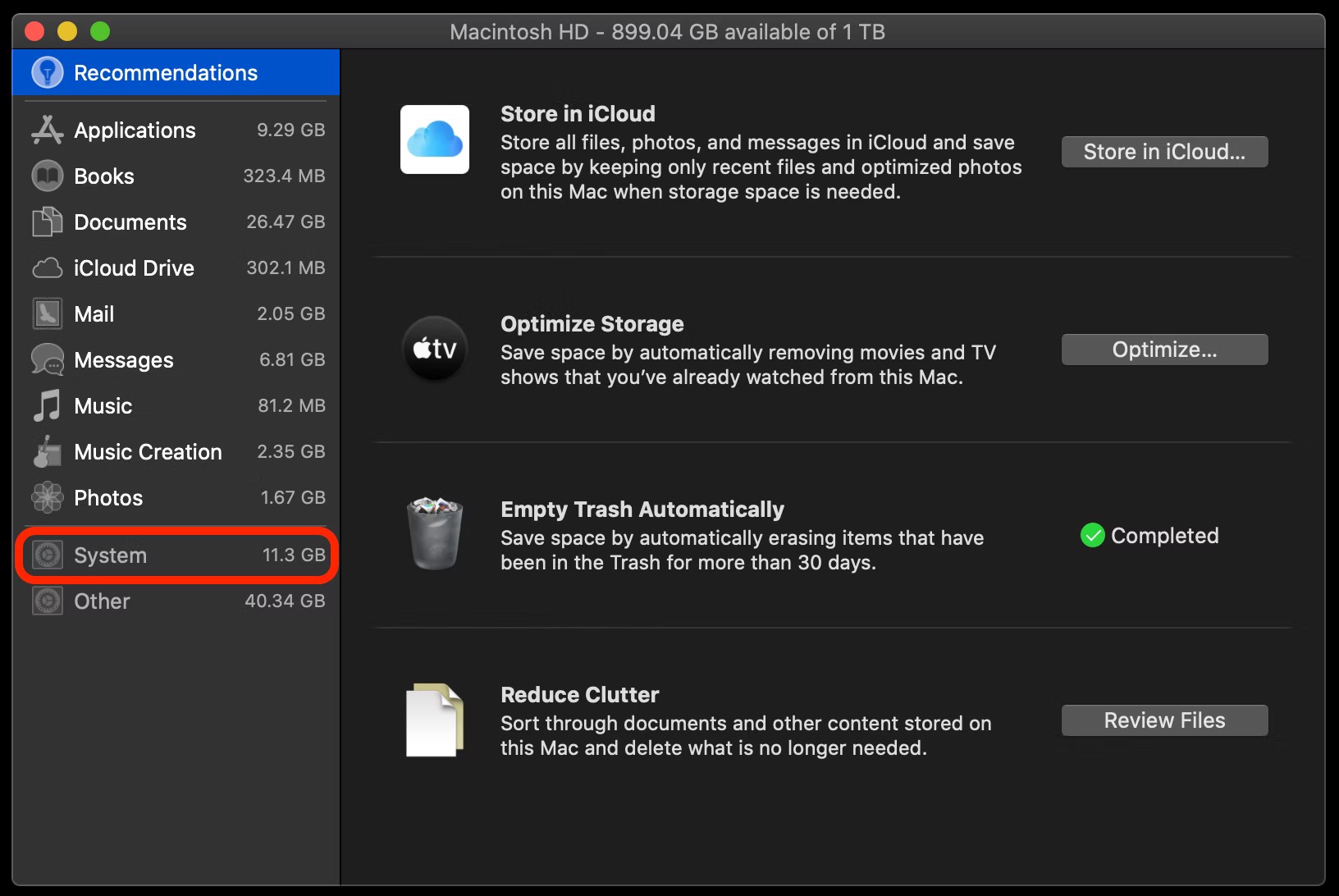 mac system storage