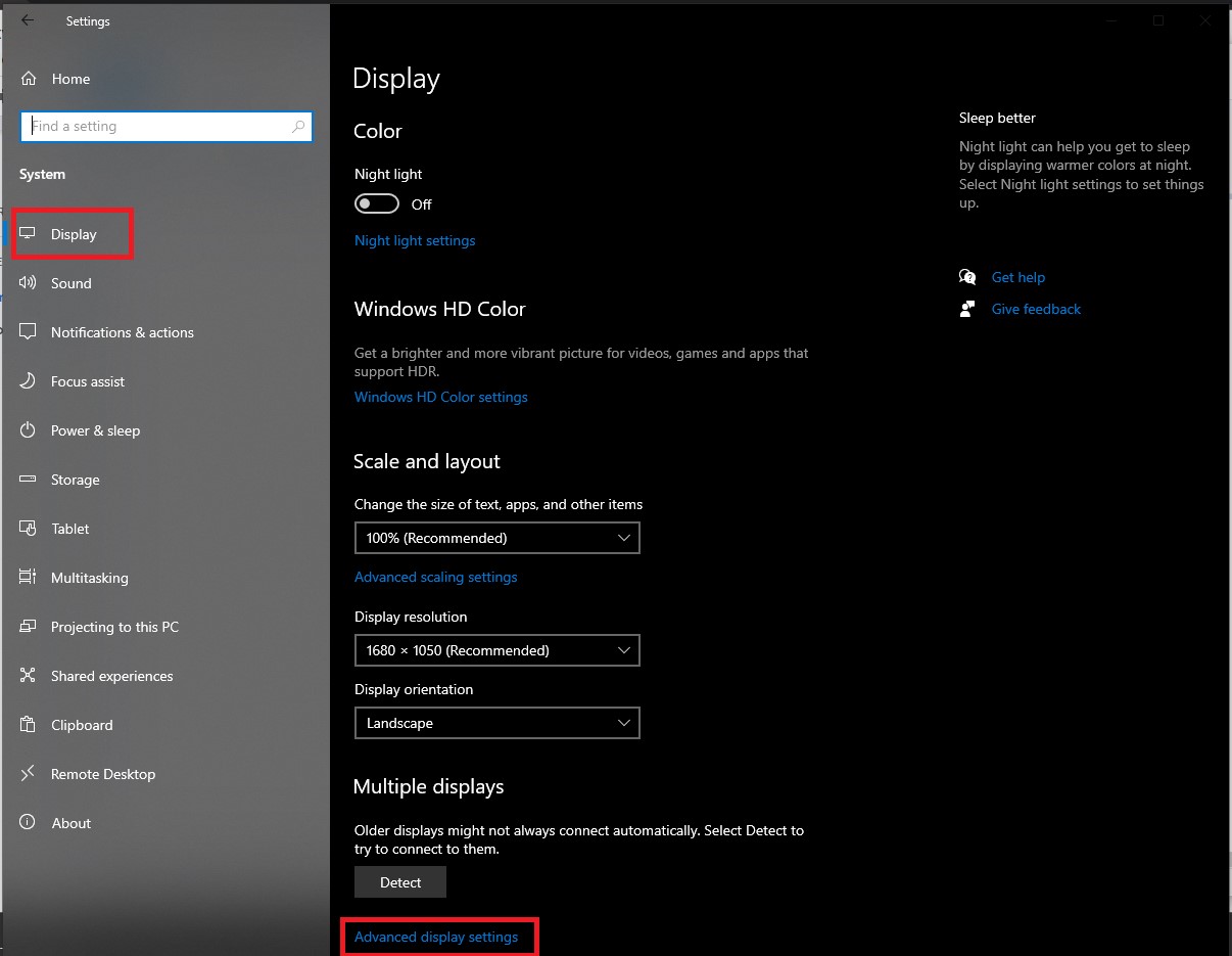 displya setting