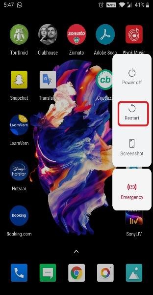 restart app
