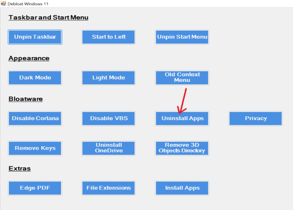task bar menu uninstall