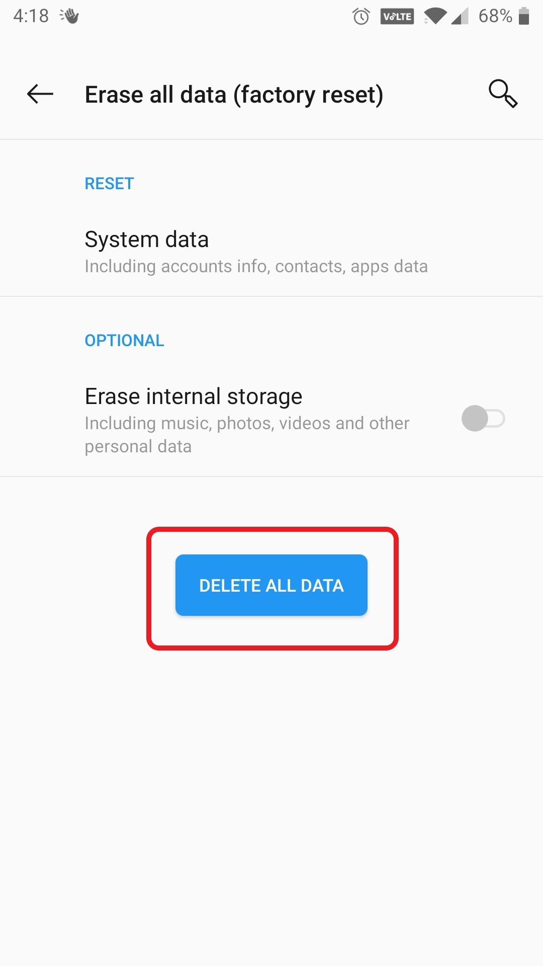 Delete All Data