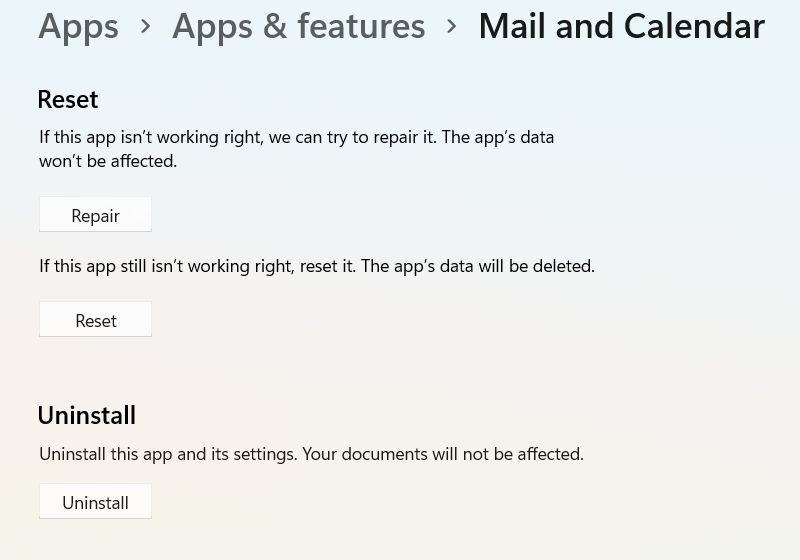 mail and calender app
