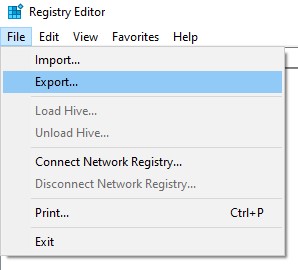 registry editor export