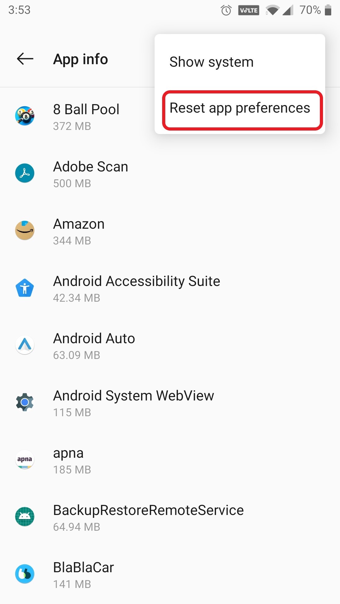 Reset app preferences