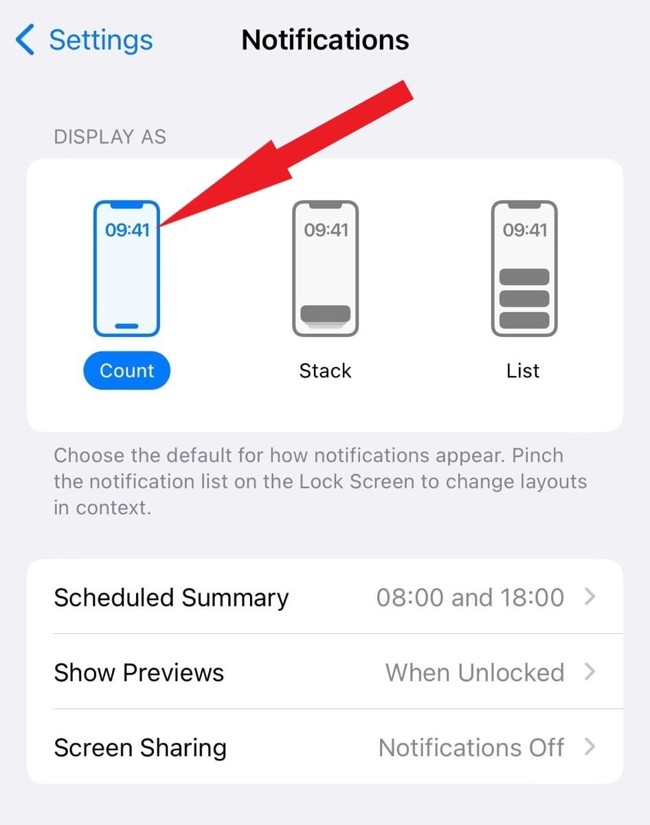 iphone notification display setting