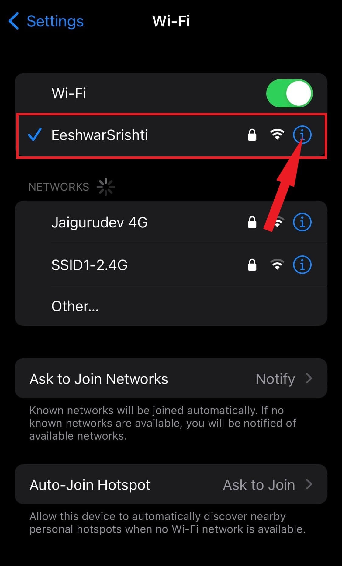 iphone private wifi network