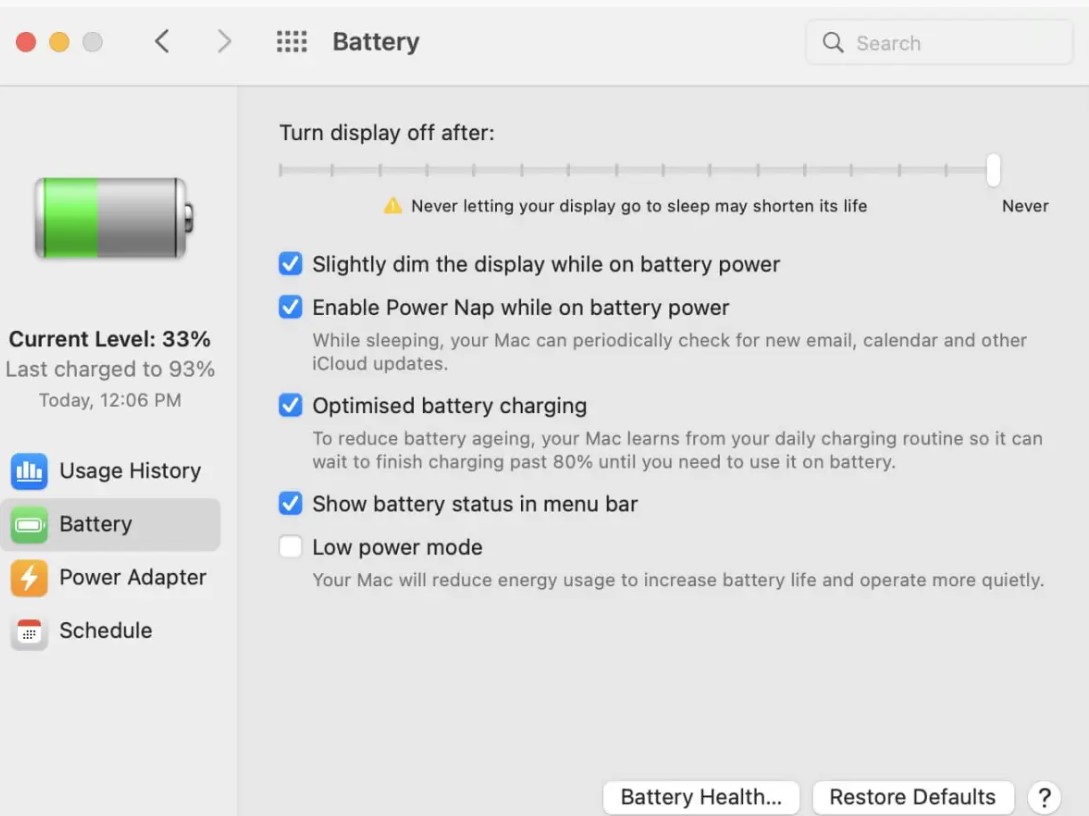 macOS Ventura Battery