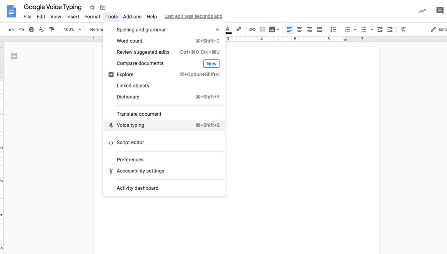 Google Docs Voice Typing