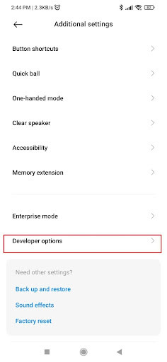 Developer options