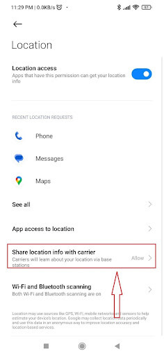 Share location info with the carrier