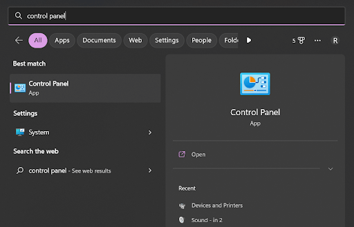 Control Panel window