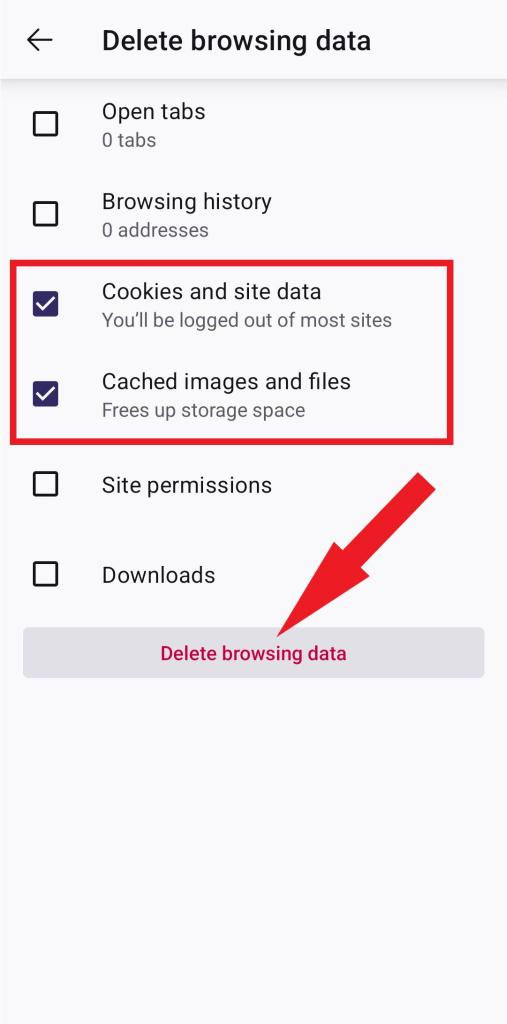 Delete browsing data