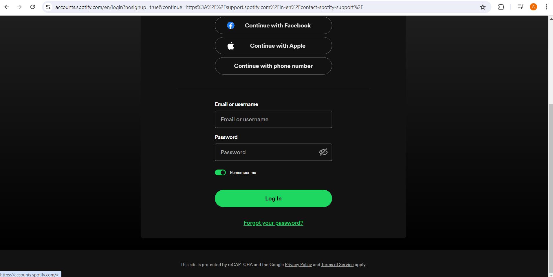Forgot your password option