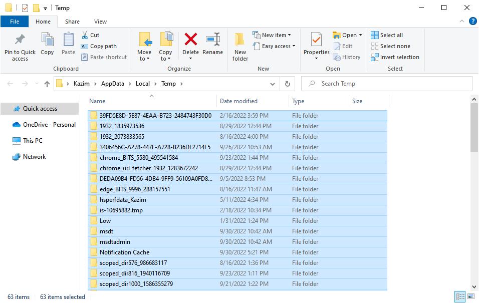 Clear the temporary files