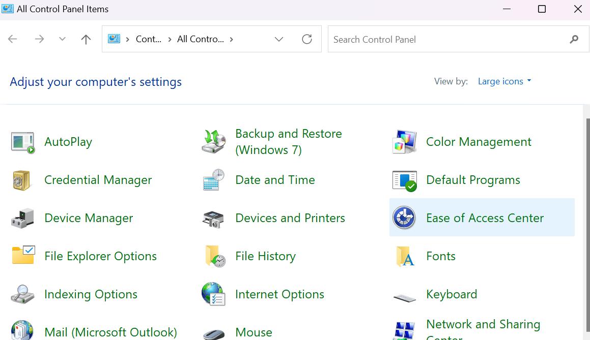 Ease of Access Center