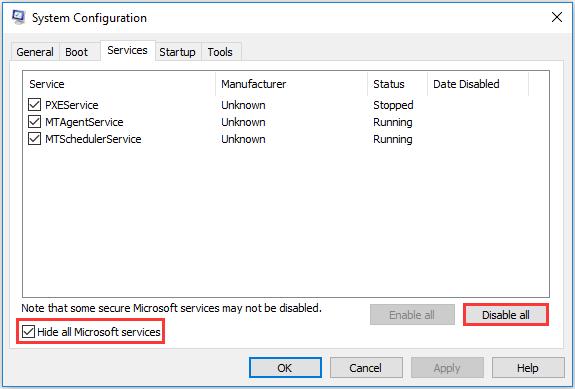 Hide all Microsoft services