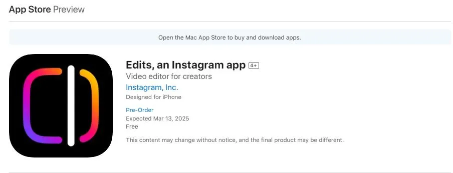 Instagram Edits App Release