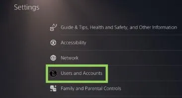 Settings menu