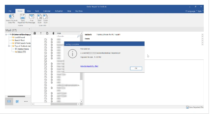 Saving Complete message