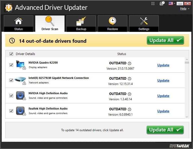 Advanced Driver Updater driver scan